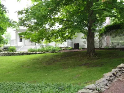 a white house with a tree in the yard at Private setting on country farm near Rhinebeck in Clinton Corners
