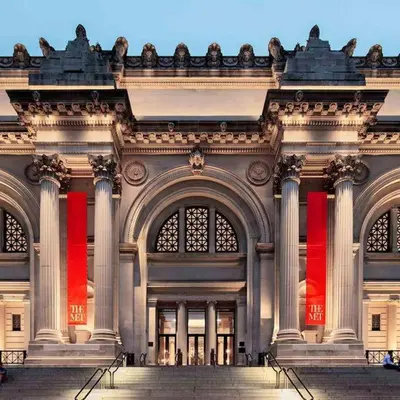 a large building with a red ribbon on it at SWJ 3rd - Sleeps 7,Close to LGA,Times Sq in 25 min in New York