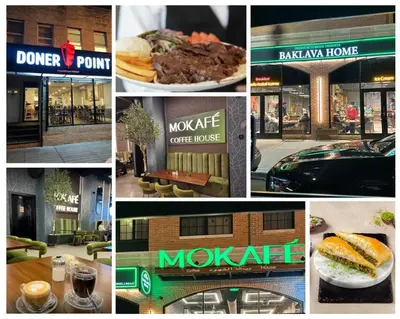 a collage of pictures of different restaurants and buildings at The Elegant Suite - 2BR with Great Amenities in Paterson