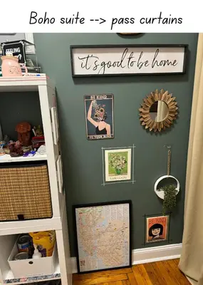 a room with a wall with pictures and a shelf at Cat Room by Delicate Stays LIVING ROOM CONVERSION SHARED SPACE ROOM ONLY CAT FRIENDLY ONLY 25 min to time square in Jackson Heights