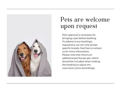 two dogs are welcome upon request in a flyer at Convention Center 1BR Condo Downtown Hartford and GYM in Hartford