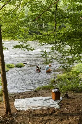 a group of people swimming in a river at Perch Cottages #9 - Creek Access, Sauna, Mt views in Boiceville