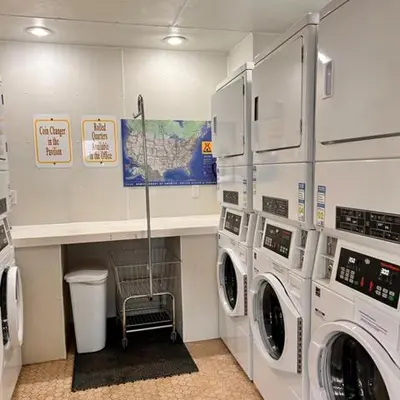 a laundry room with two washer and dryer at Peaceful Dome Getaway in the Catskills in Gilboa