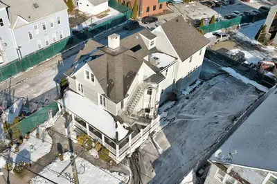an overhead view of a large white house at Harbor Haven, Apt #5, 3BR/2BA in Stamford