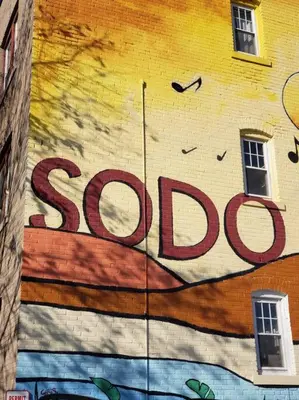 a painting of a stop sign on the side of a building at The Bushnell Suite C2 in Hartford